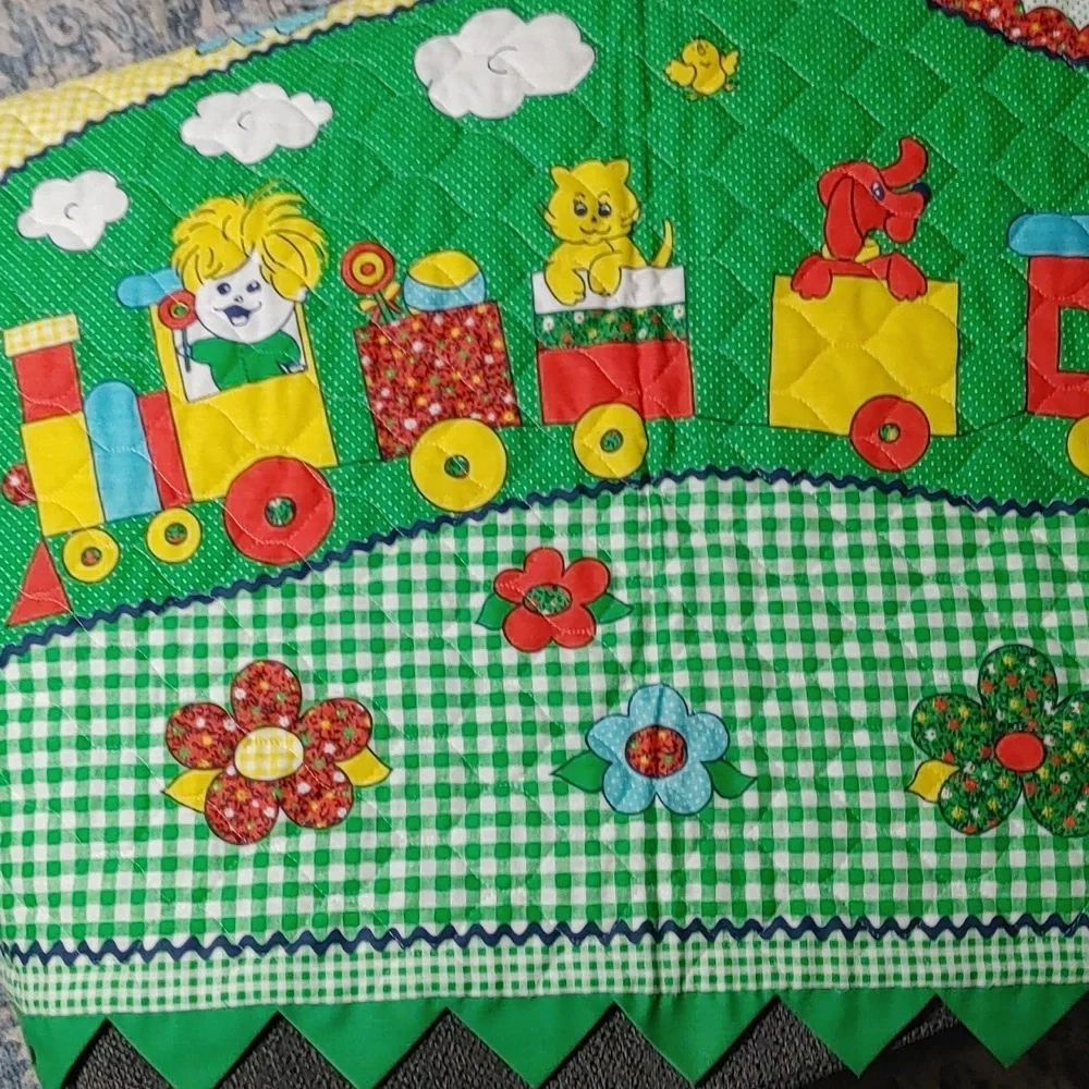 "Thats Our Baby" Quilted Baby Blanket with Train and Animals 33.5" L × 42" H - Picture 3 of 6